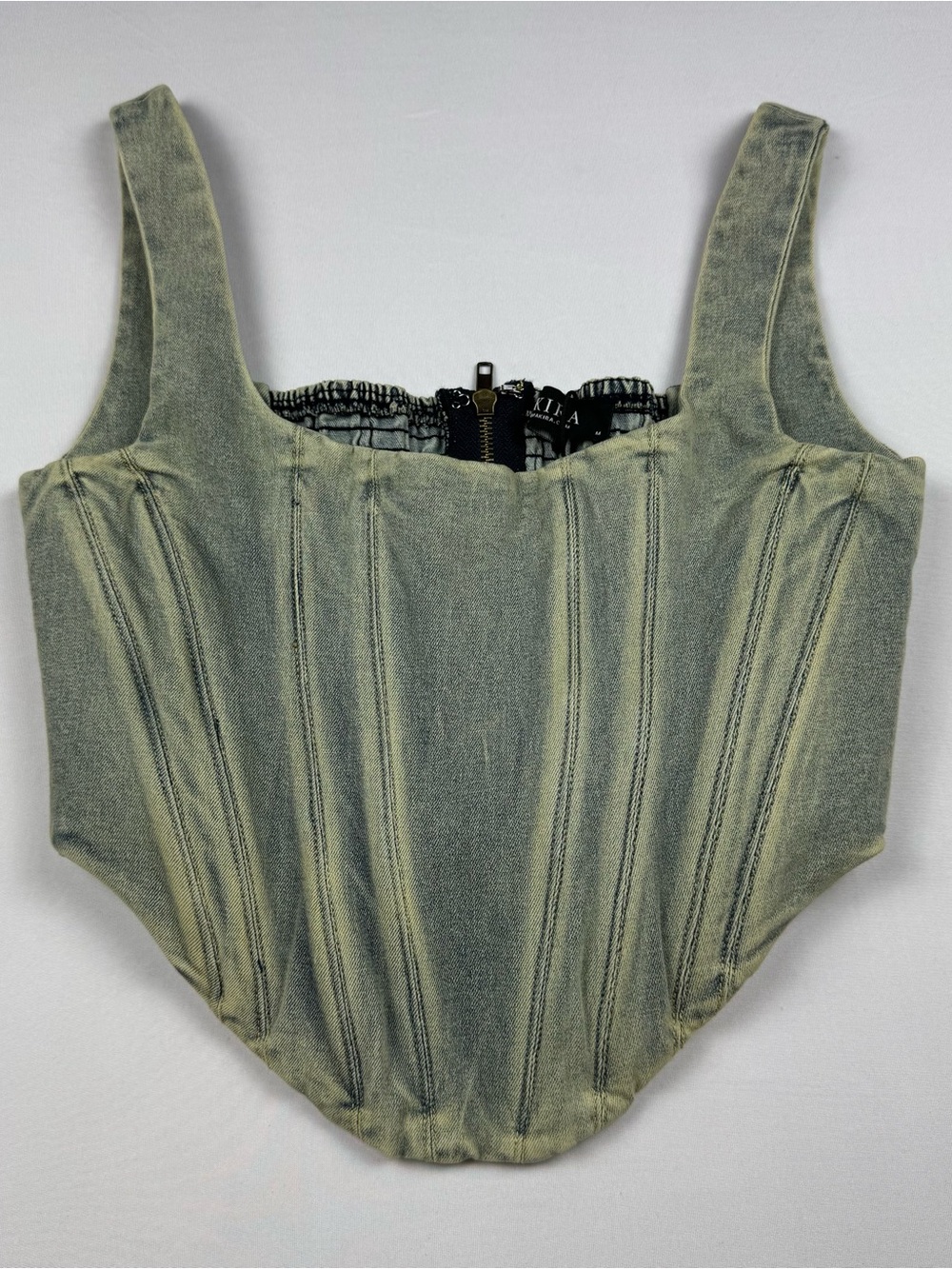 Akira THE KRISTY PANELED DENIM CORSET TOP NEW M